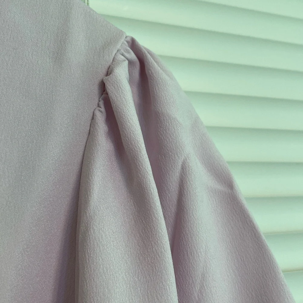 ✨HP✨J. Crew Puff Sleeve Satin Back Crepe Keyhole Top Blouse Light Pink/Lavender